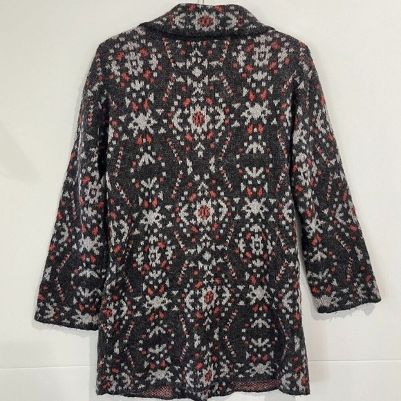 Free People Black Aztec Geo Print Long Cozy Jacket Wool Alpaca Blend Size XS - Picture 2 of 7